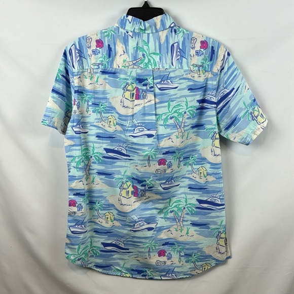 Vineyard Vines Island Scene Short Sleeve Woven Button-Down Summer Shirt Size S - Picture 9 of 12